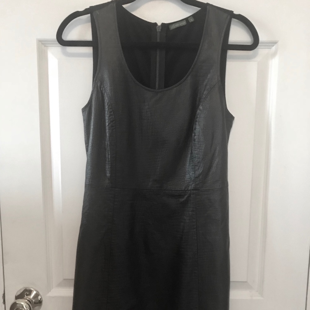 Black faux leather scoop neck dress size S